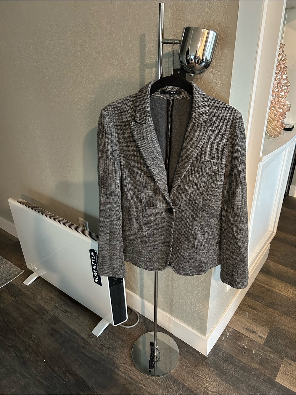 Theory Gray Tweed Wool Blend Single-Button Blazer